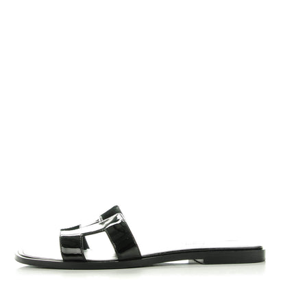 Hermes Patent Oran Sandals 37 Black 1 of 7