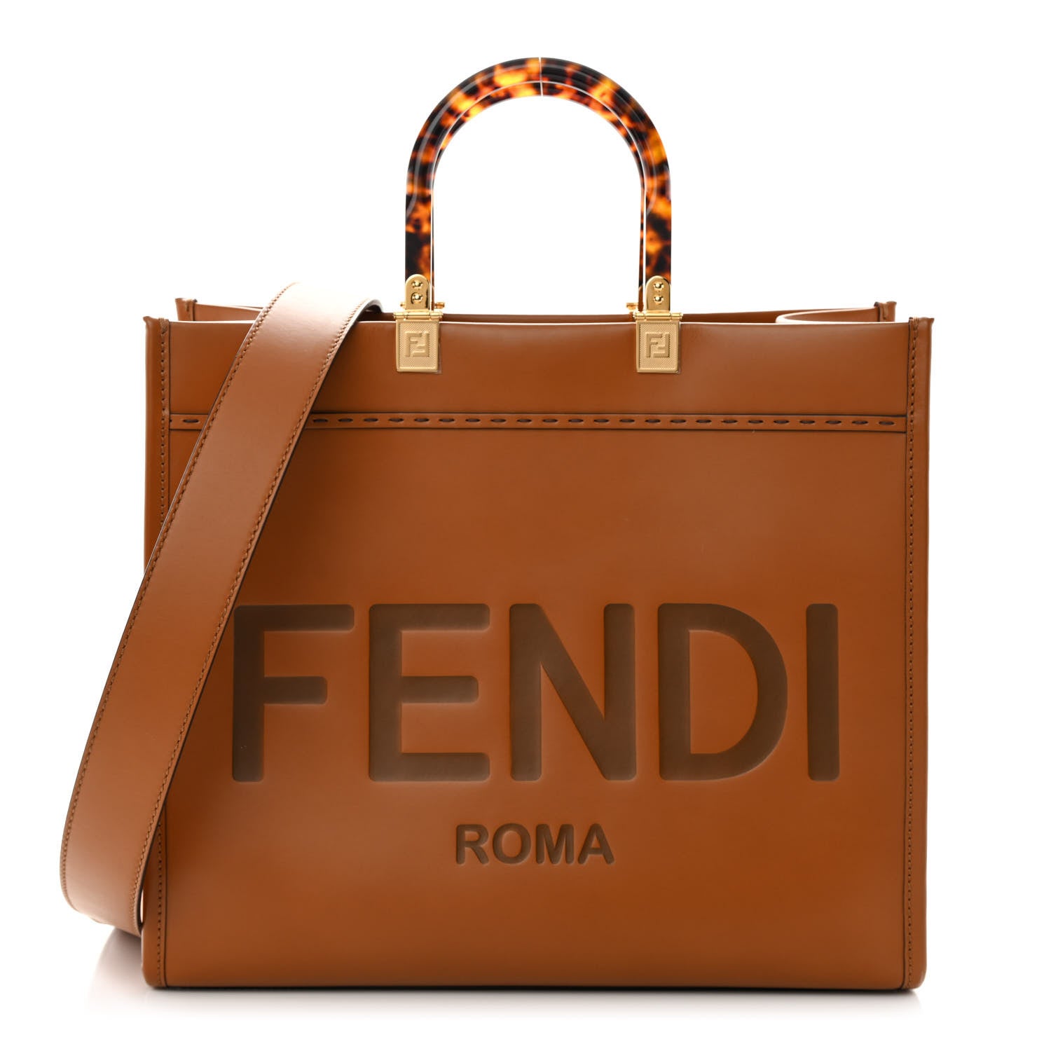 Fendi Vitello King Plexiglass Medium Fendi Sunshine Shopper Tote Cuoio 1 of 14