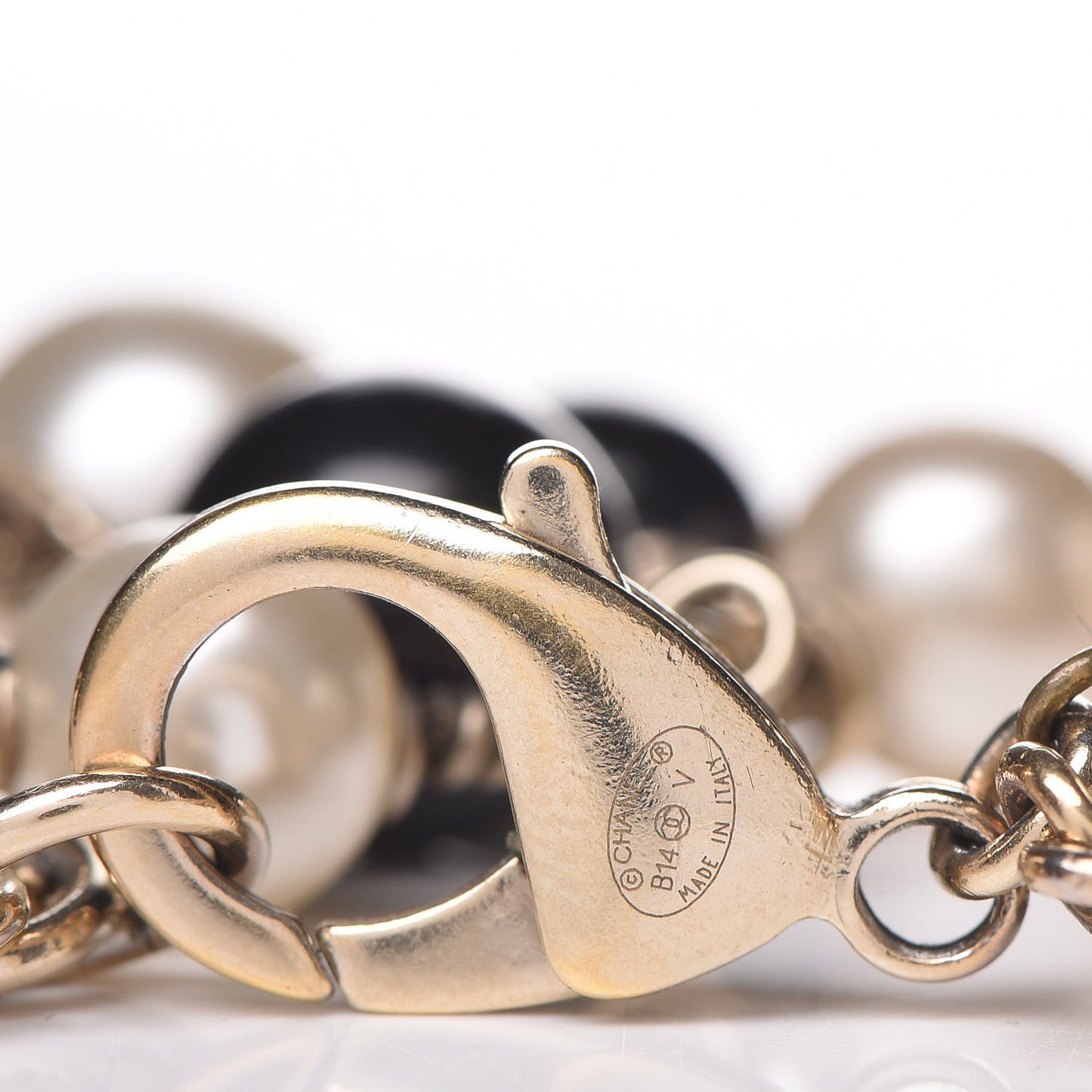 Enamel Pearl Beaded CC Bracelet Gold Black