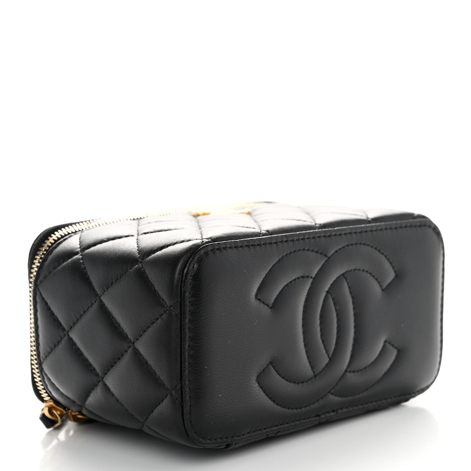Chanel Lambskin Quilted Sweet Camellia Small Vanity Case With Chain Black 4 of 11