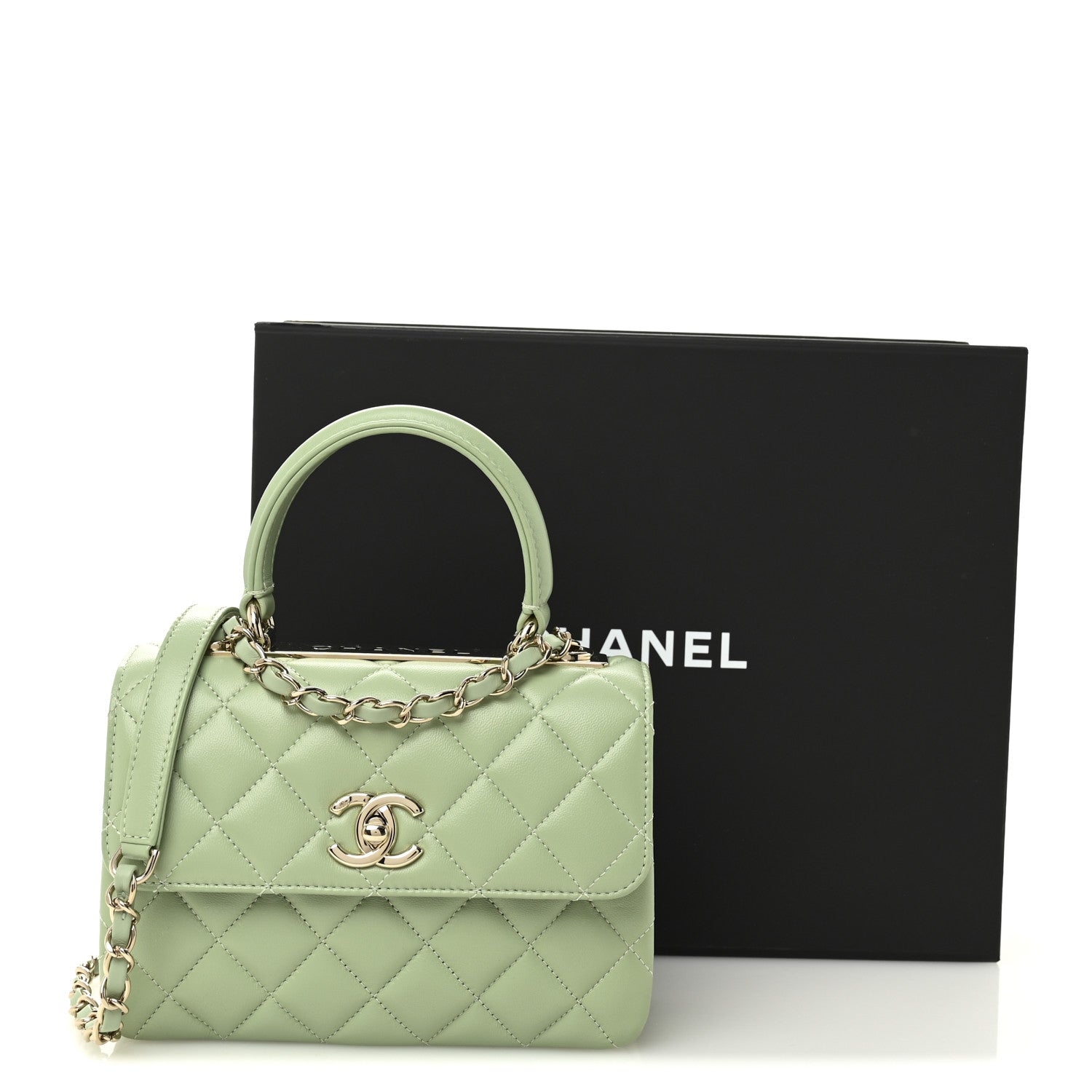 Chanel Lambskin Lacquered Quilted Mini Trendy CC Dual Handle Flap Bag Light Green 11 of 11