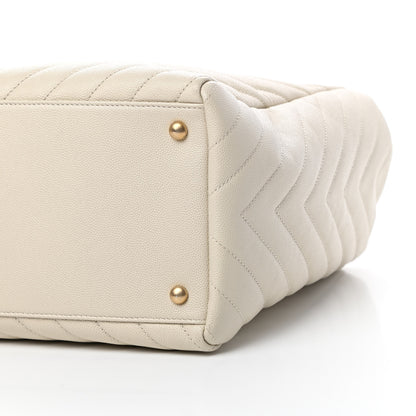 Chanel Caviar Chevron Quilted Coco Handle Shopping Tote Ivory 12 of 13