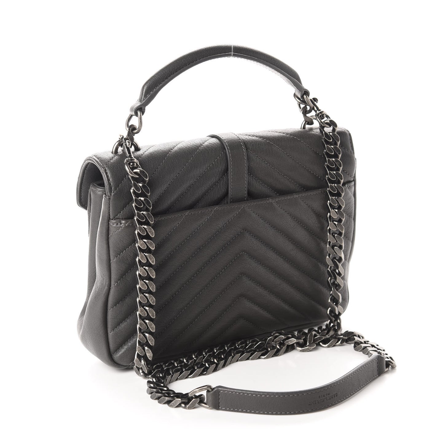 Sheepskin Matelasse Chevron Monogram Medium College Bag Asphalt
