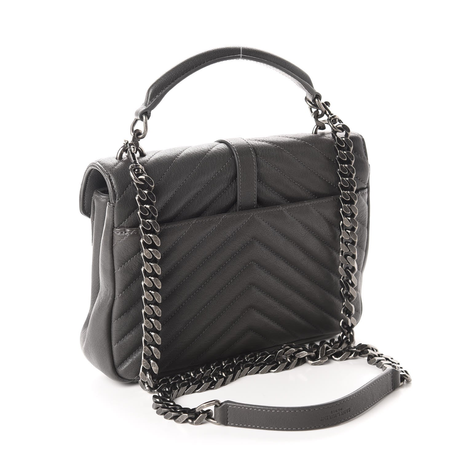 Saint Laurent Sheepskin Matelasse Chevron Monogram Medium College Bag Asphalt 3 of 14