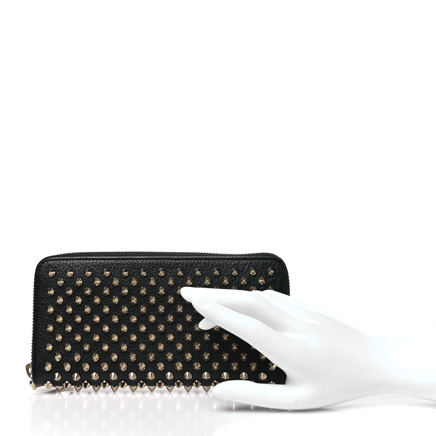 Calfskin Panettone Spiked Zip Around Wallet Black Gold