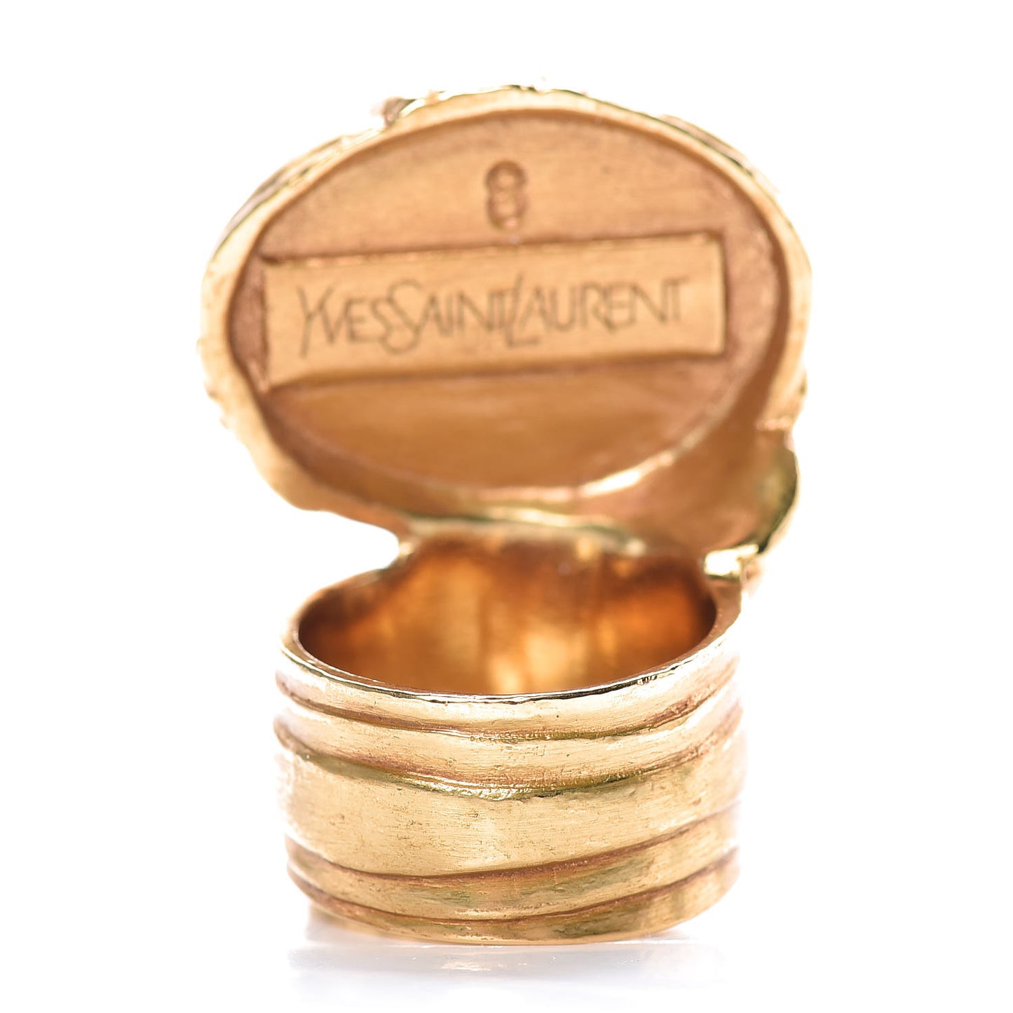Glass Cabochon Arty Ovale Ring 8 Gold Coral