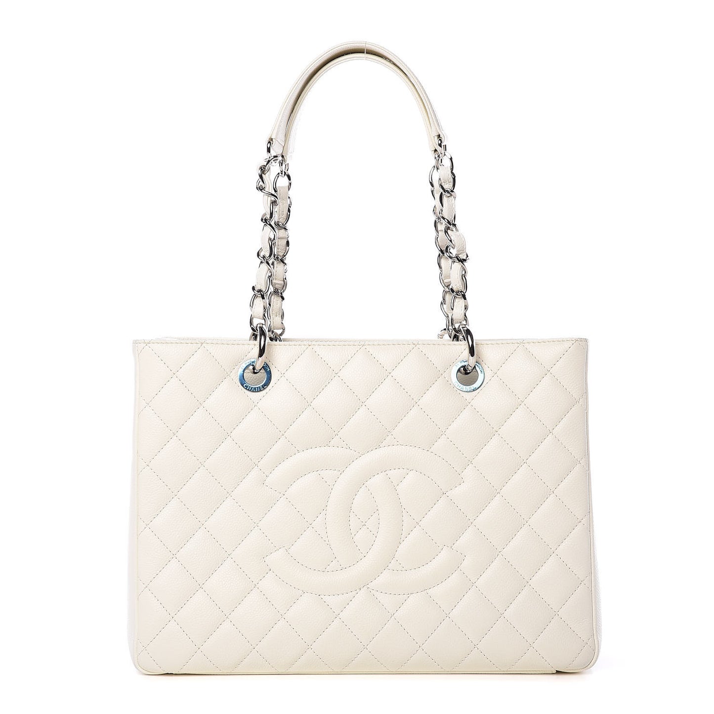 Caviar Quilted Grand Shopping Tote GST White