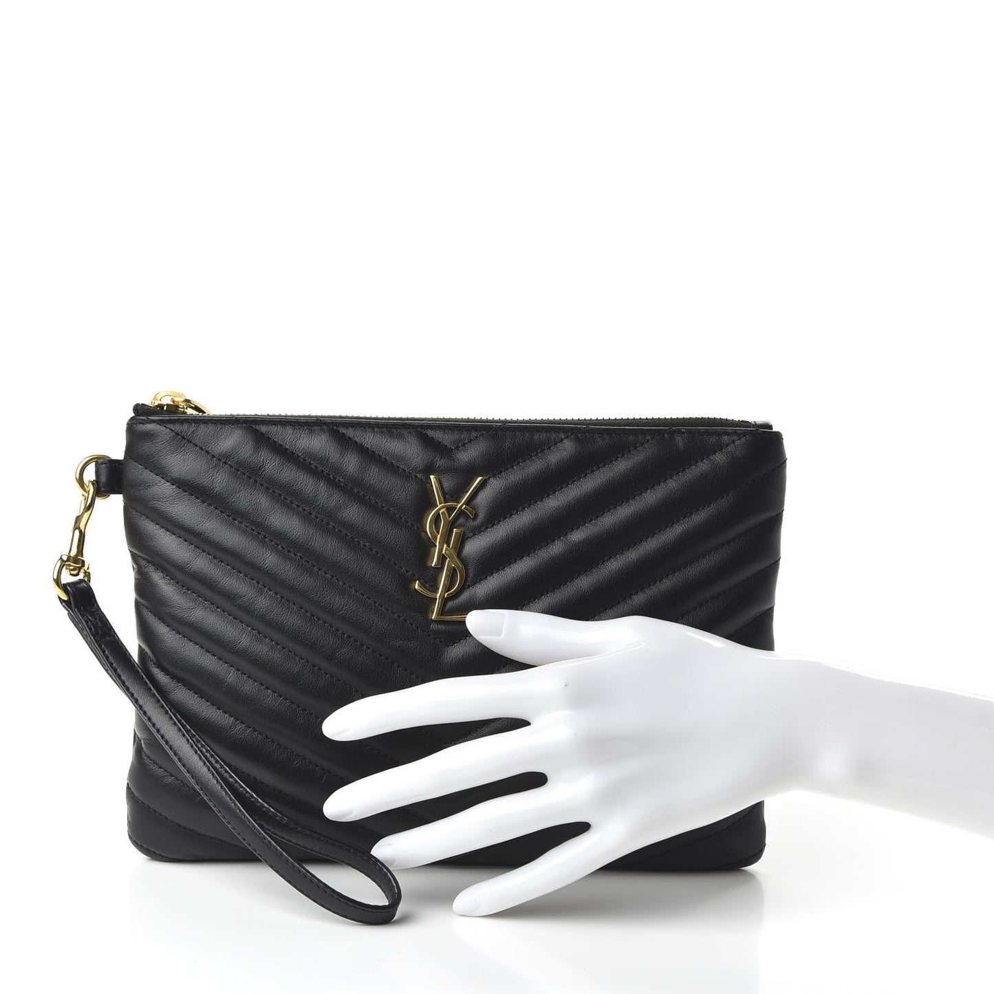 Calfskin Matelasse Chevron Monogram A5 Wristlet Black