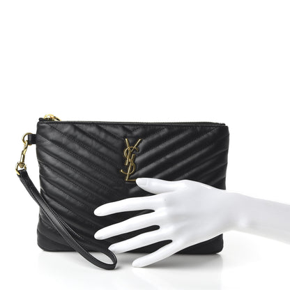Saint Laurent Calfskin Matelasse Chevron Monogram A5 Wristlet Black 2 of 9