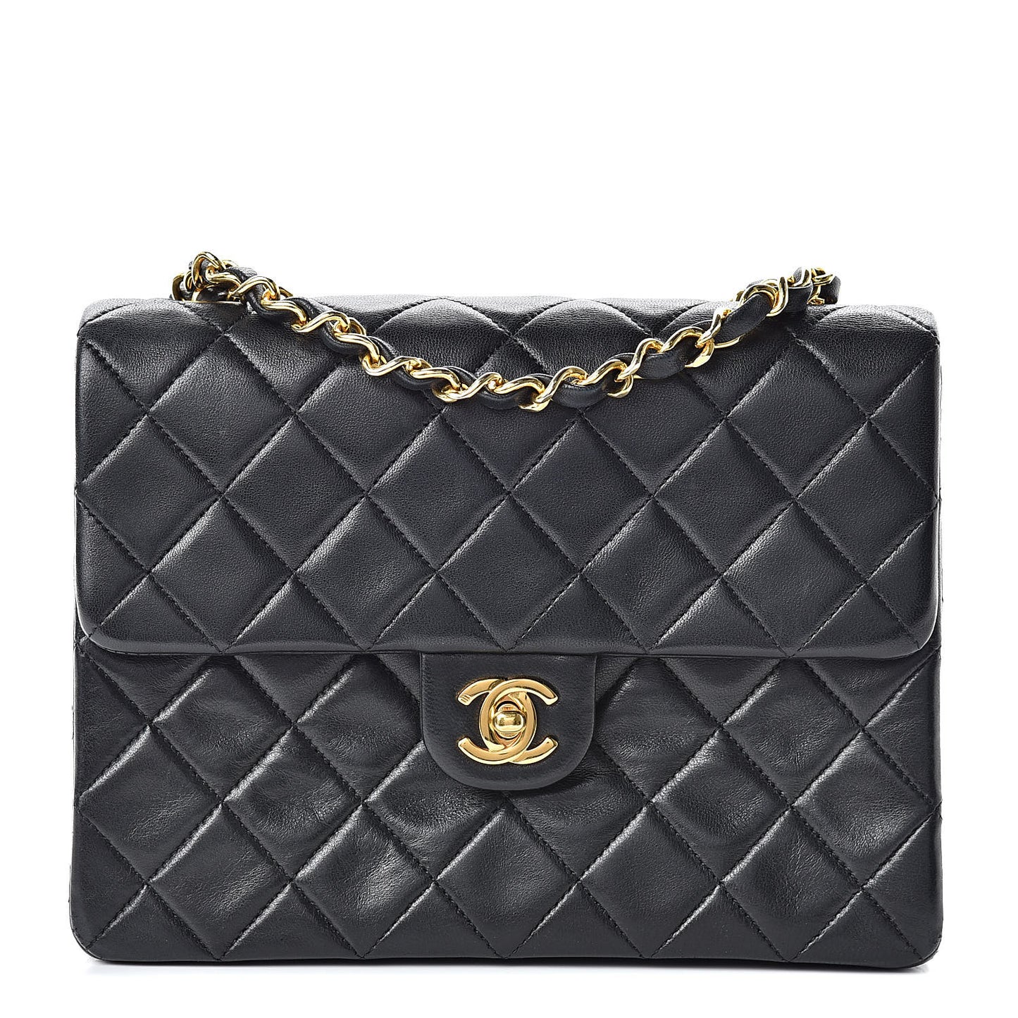 Lambskin Quilted Mini Square Flap Black