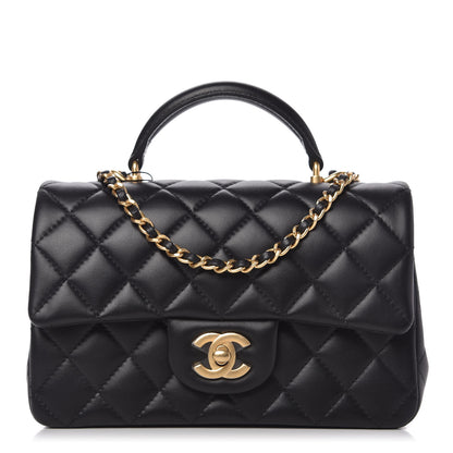 Chanel Lambskin Quilted Mini Top Handle Rectangular Flap Black 1 of 10