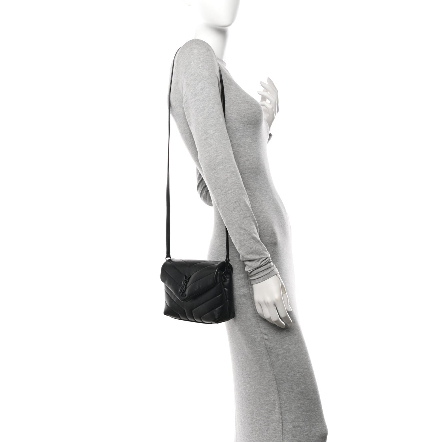 Calfskin Y Quilted Monogram Monochrome Toy Loulou Crossbody Bag Black