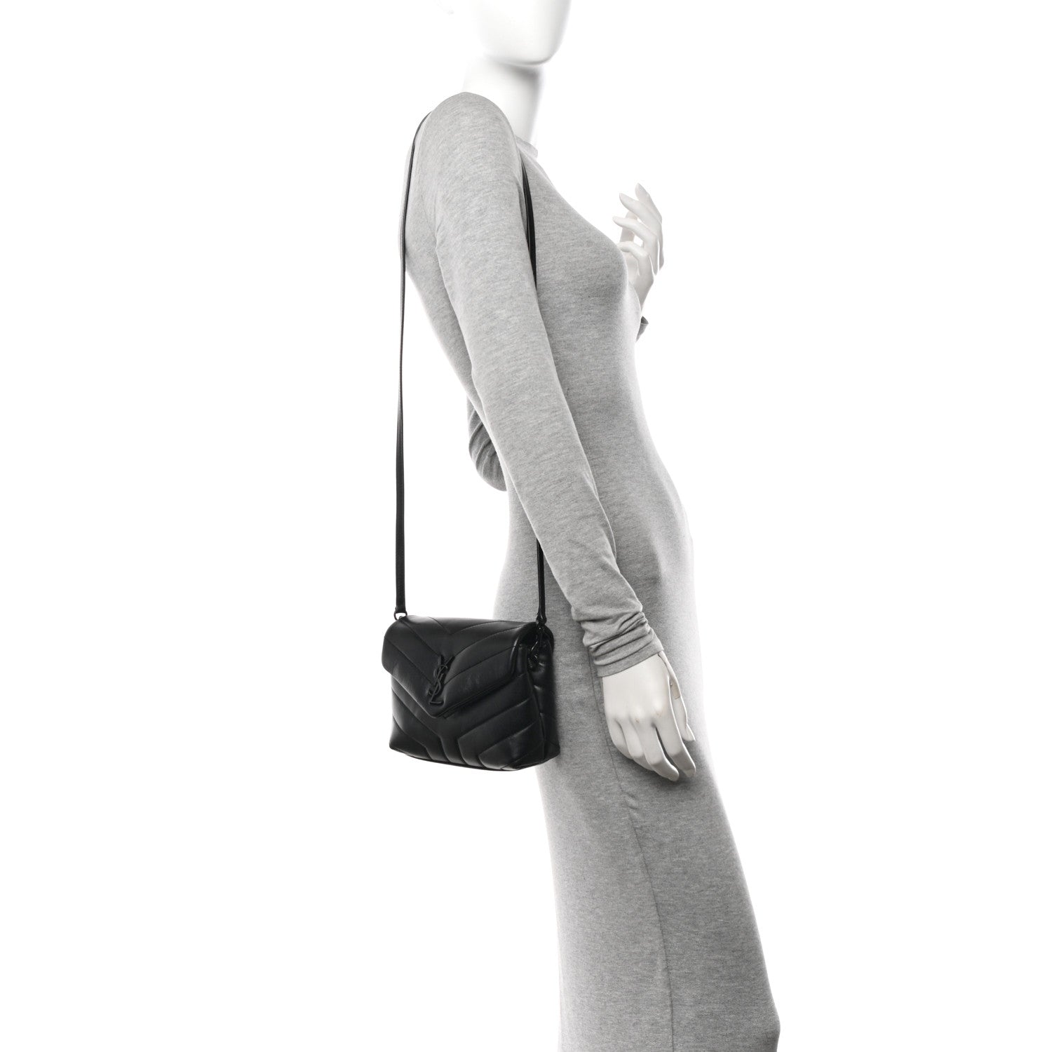 Saint Laurent Calfskin Y Quilted Monogram Monochrome Toy Loulou Crossbody Bag Black 2 of 11