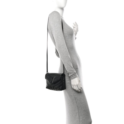 Saint Laurent Calfskin Y Quilted Monogram Monochrome Toy Loulou Crossbody Bag Black 2 of 11
