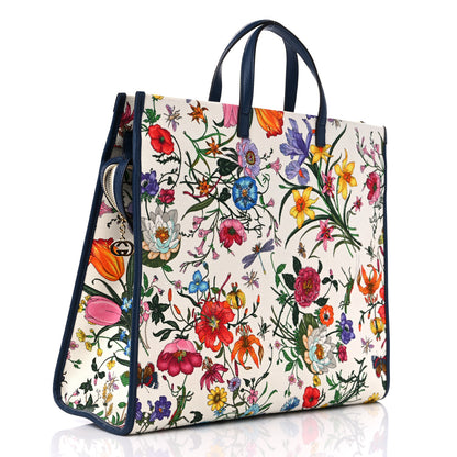 Gucci Canvas Large Flora Tote Navy Multicolor 3 of 12
