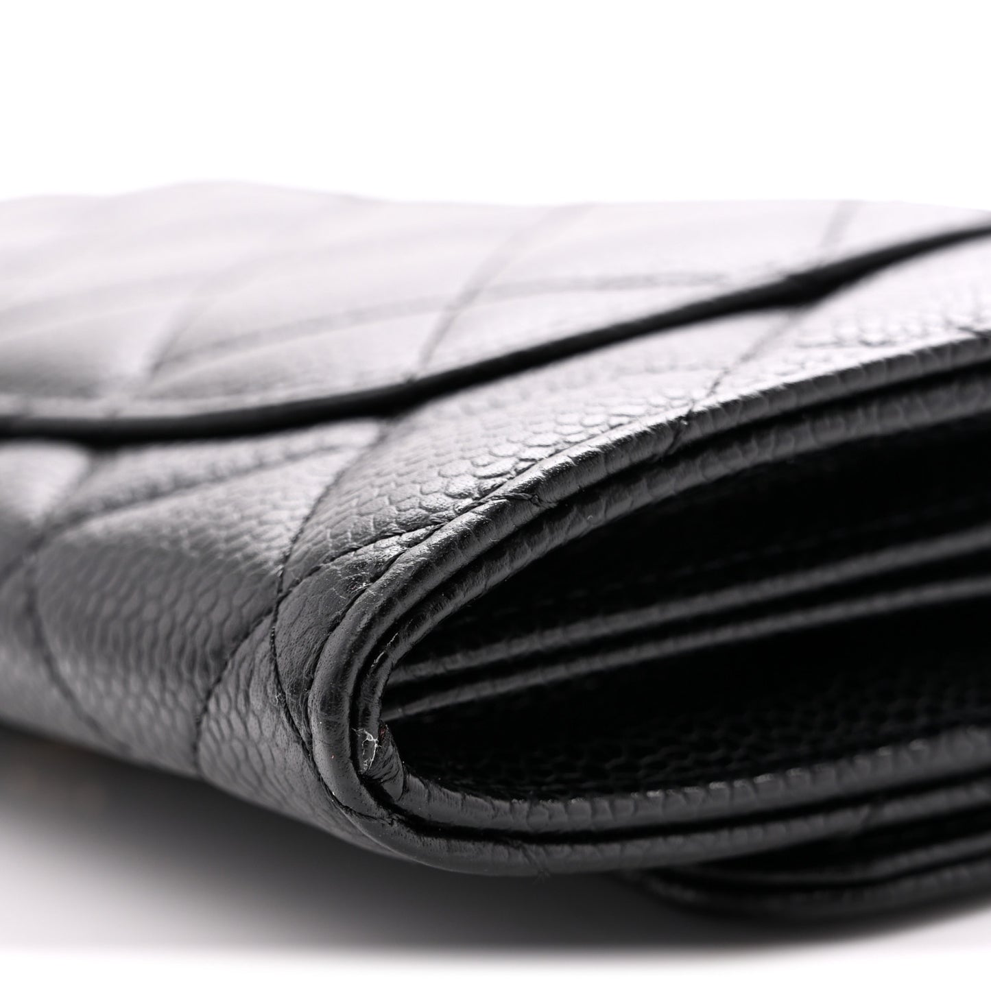 Caviar Quilted Large Gusset Flap Wallet Black