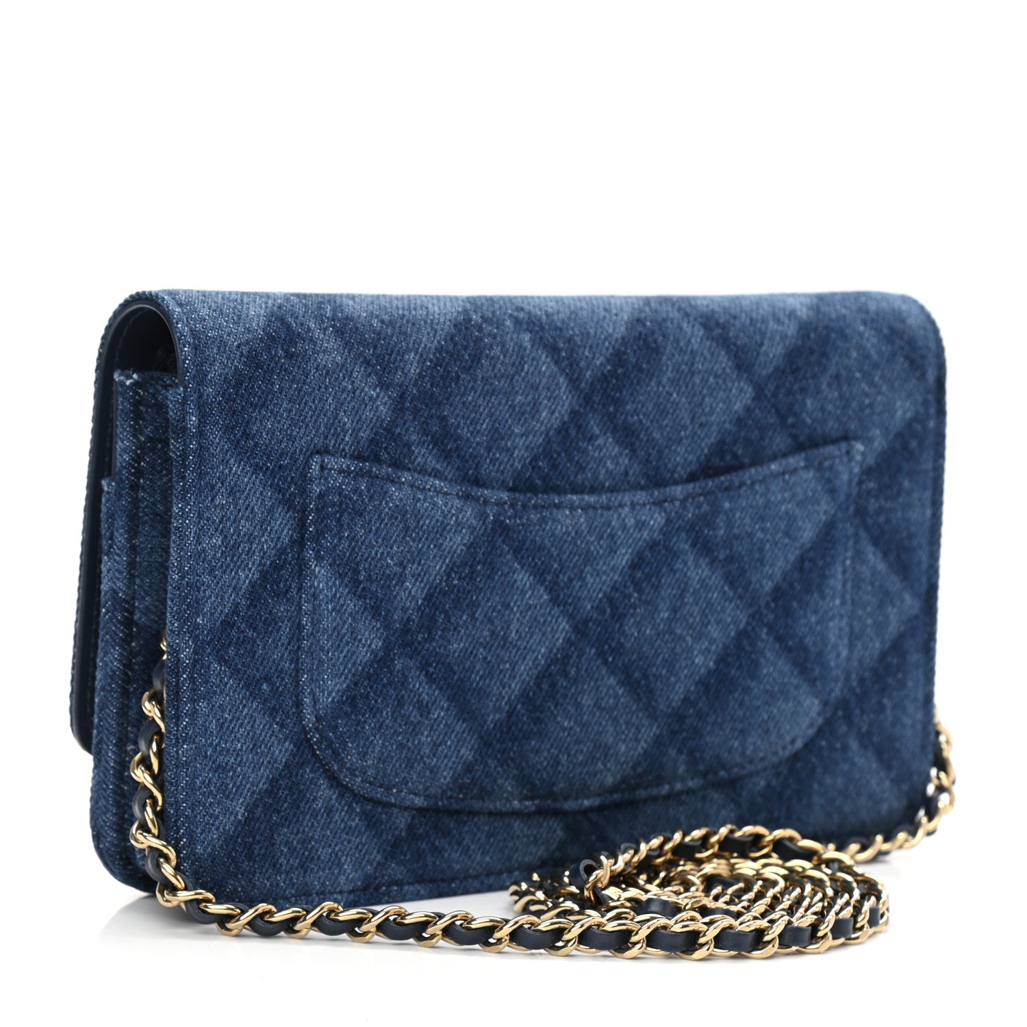 Chanel Denim Printed Wallet On Chain WOC Dark Blue 3 of 13