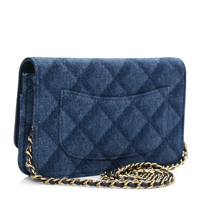 Chanel Denim Printed Wallet On Chain WOC Dark Blue 3 of 13
