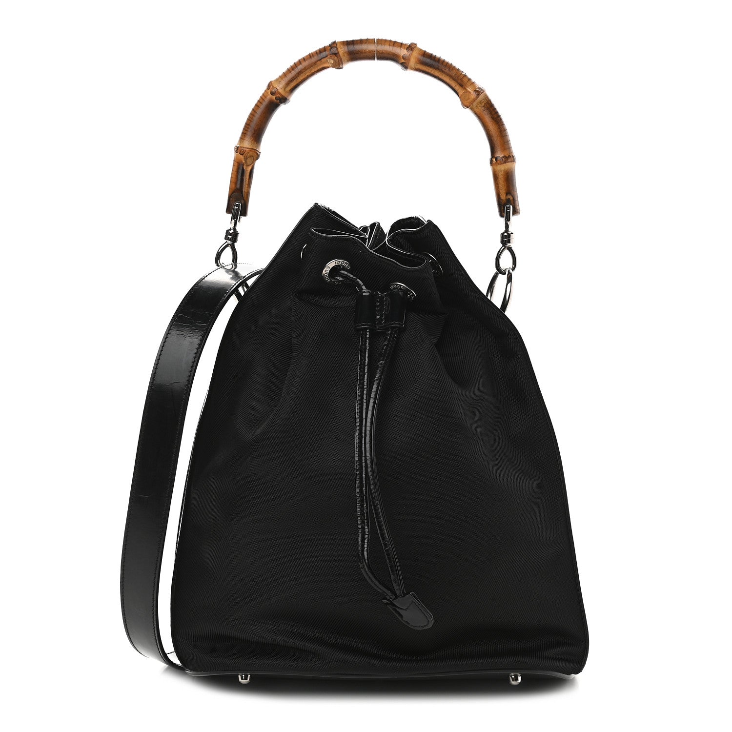 Gucci Nylon Bamboo Top Handle Bucket Bag Black 1 of 9