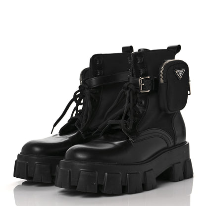 Prada Spazzolato Rois Nylon Metal Triangle Logo Monolith Pouch Pocket 55mm Boots 40 Black 3 of 8