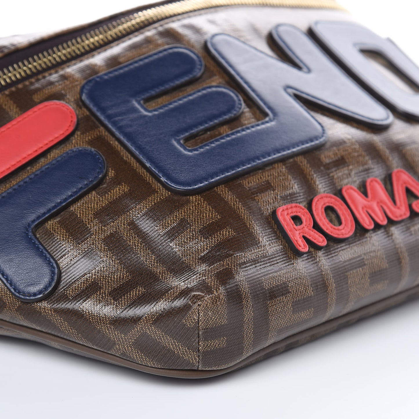 X FILA Glazed Fabric Vitello Century FF 1974 Mania Belt Bag Mogano Panna Blueberry