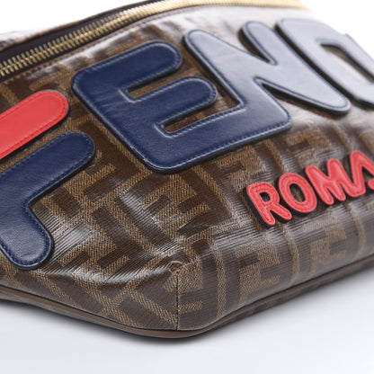 Fendi X FILA Glazed Fabric Vitello Century FF 1974 Mania Belt Bag Mogano Panna Blueberry 8 of 10