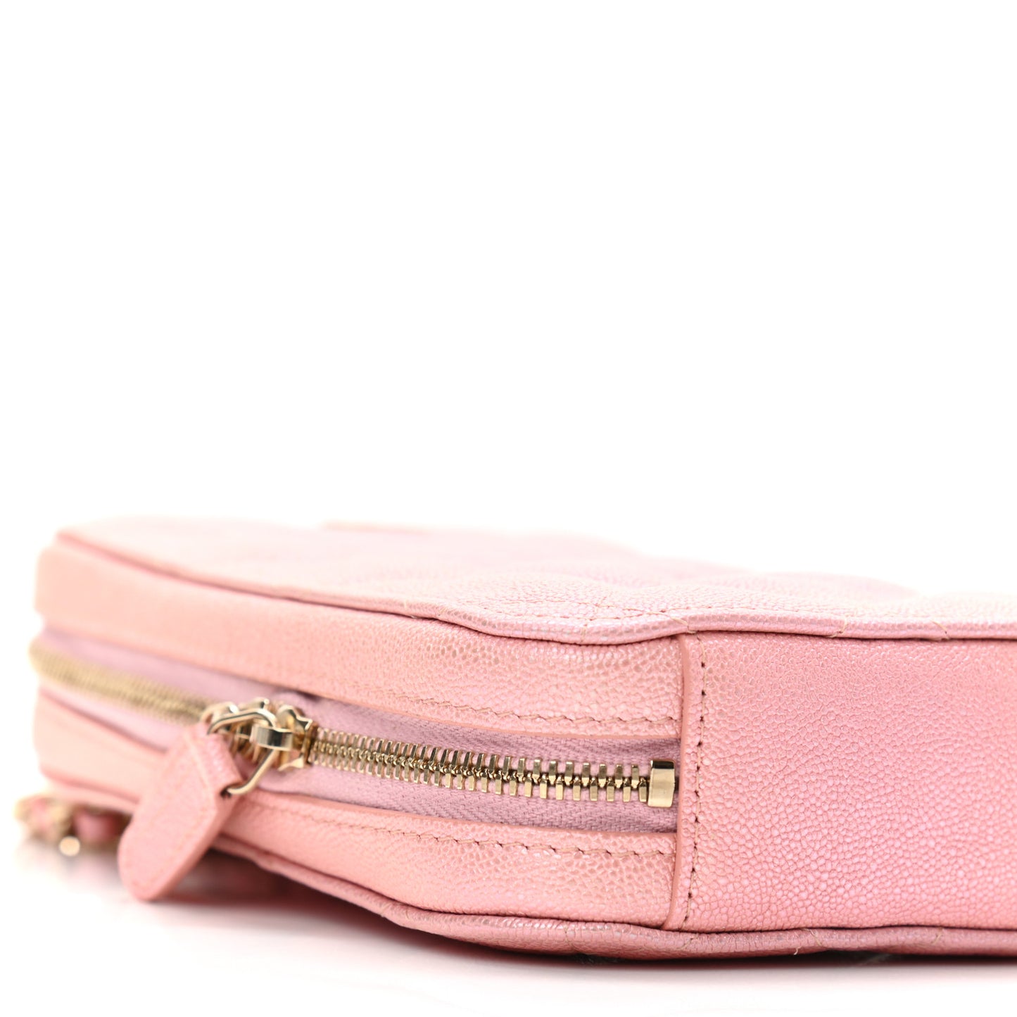 Iridescent Caviar Quilted Zip Phone Case Pink