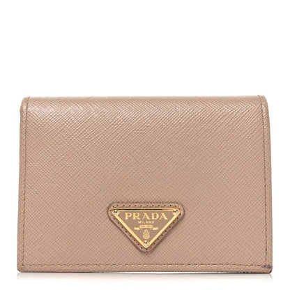 Prada Saffiano Triangle Bi-Fold Compact Wallet Cipria 1 of 6