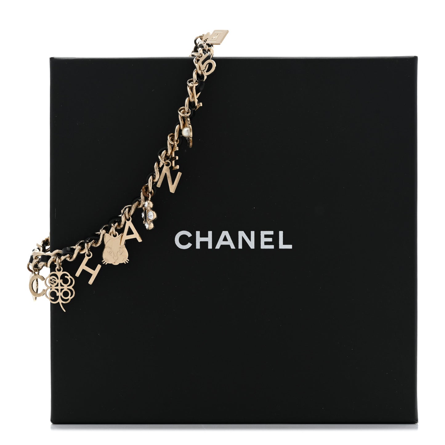 Lambskin Crystal CC Logo Charming Choker Gold Black