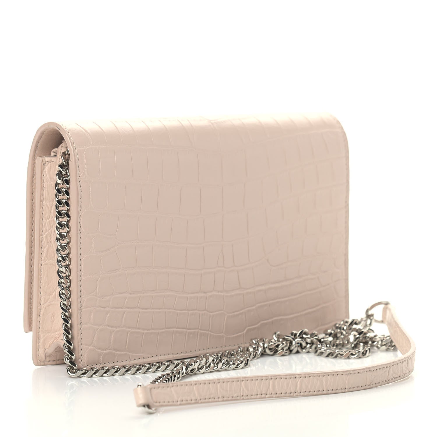 Saint Laurent Calfskin Crocodile Embossed Kate Monogram Tassel Chain Wallet Marble Pink 3 of 15