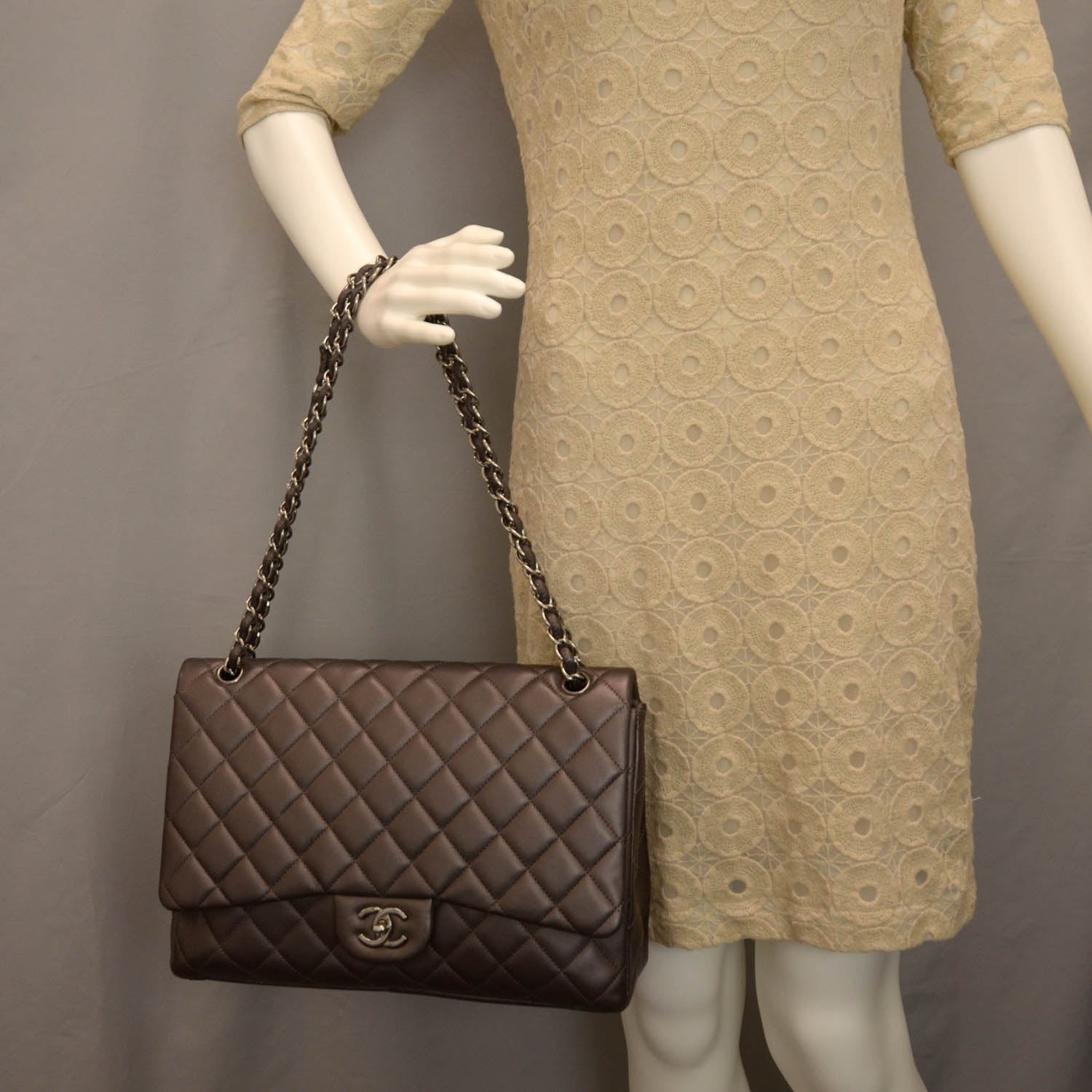 Chanel Lambskin Maxi Single Flap Dark Metallic Grey 2 of 10