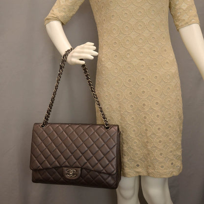 Chanel Lambskin Maxi Single Flap Dark Metallic Grey 2 of 10