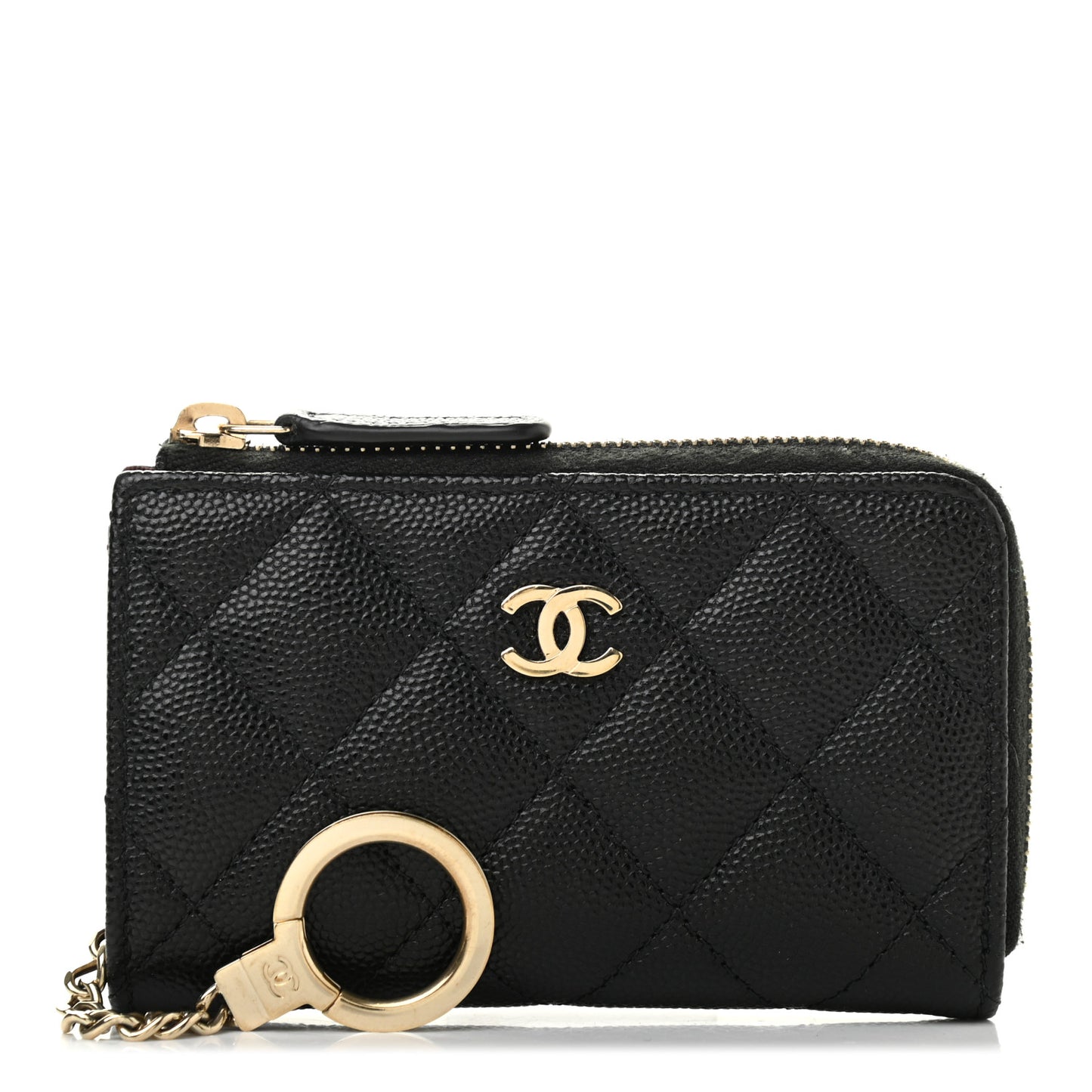 Caviar Quilted Zipped Key Holder Case Black