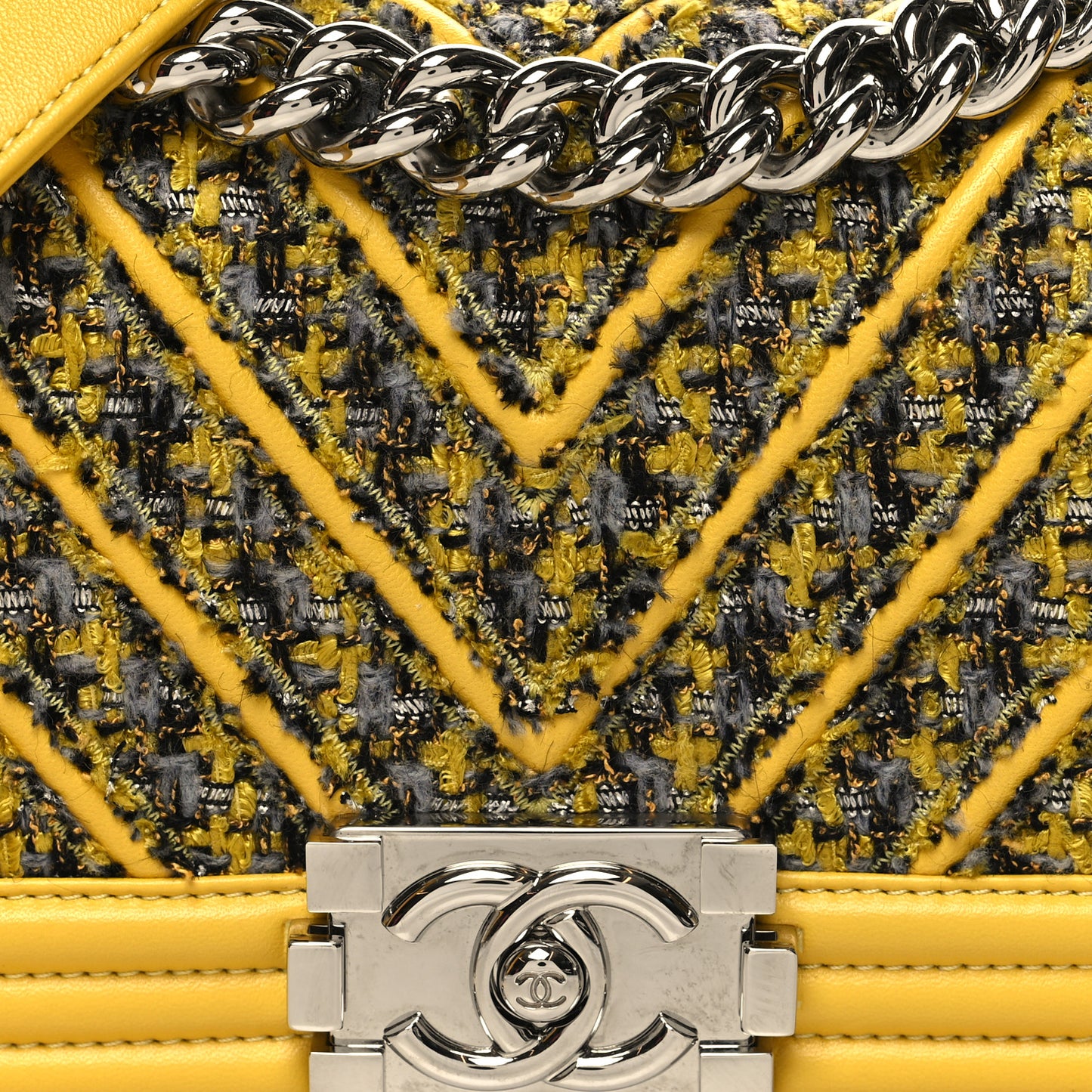 Lambskin Tweed Chevron Small Boy Flap Yellow