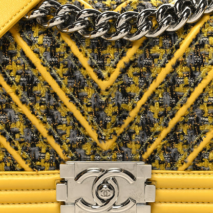 Chanel Lambskin Tweed Chevron Small Boy Flap Yellow 8 of 10