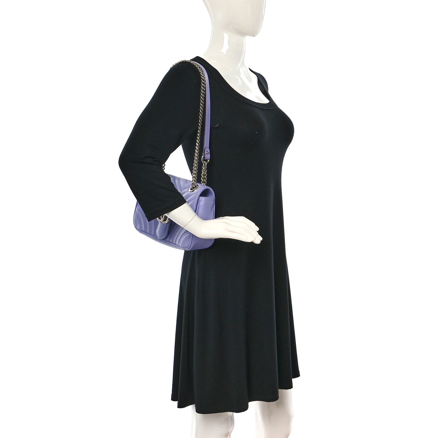 Gucci Calfskin Matelasse Small GG Marmont Shoulder Bag Lapis 2 of 11