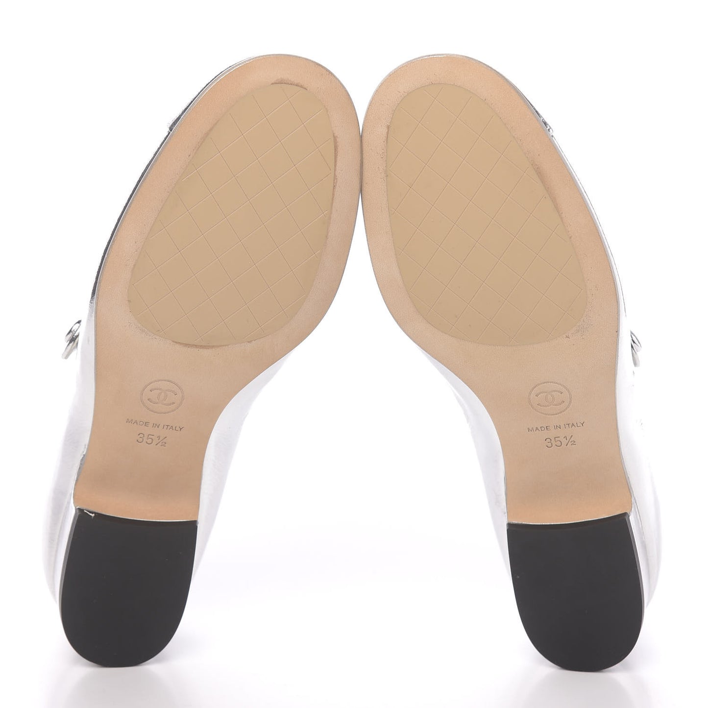 Laminated Goatskin Cap Toe Ballerina Flats 35.5 Silver