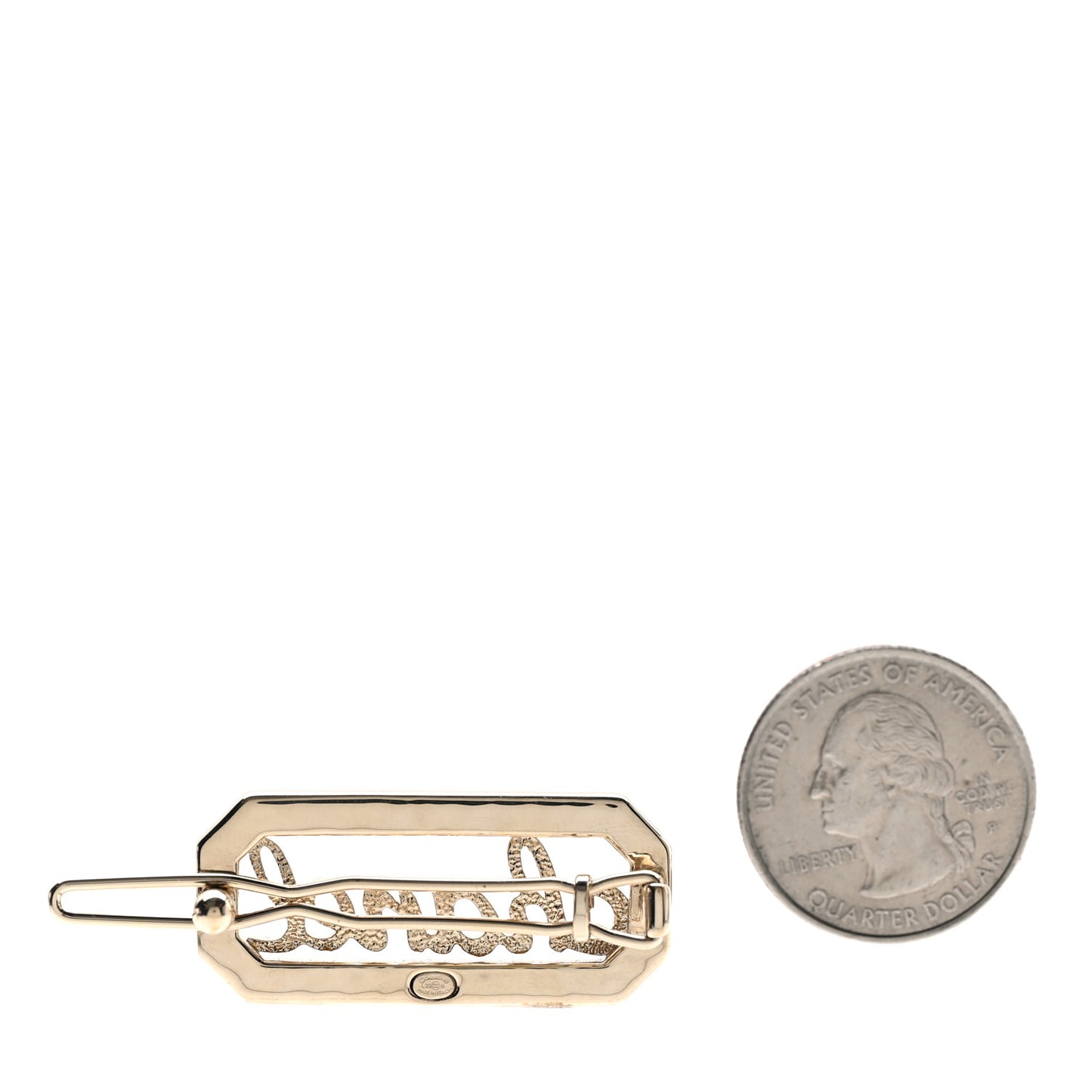 Metal Crystal Pearl Logo Hair Clip Gold