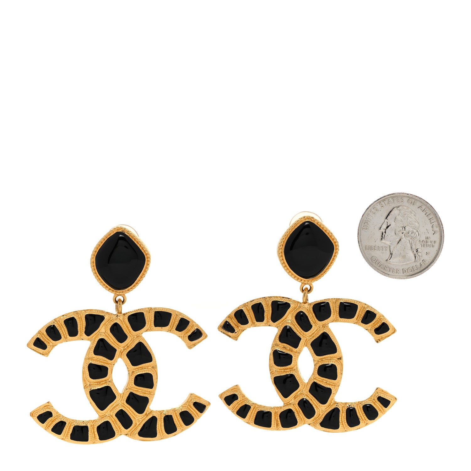 Chanel Resin Along The Nile CC Clip On Earrings Gold Black 2 of 6