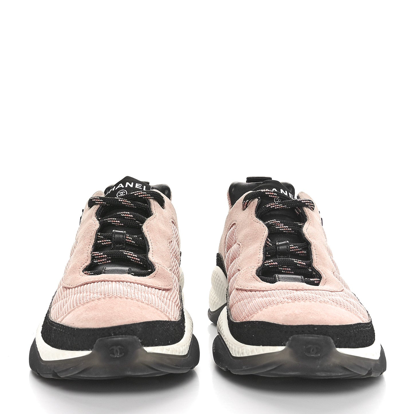 Mesh Suede Calfskin Quilted Sneakers 38 Pink Beige