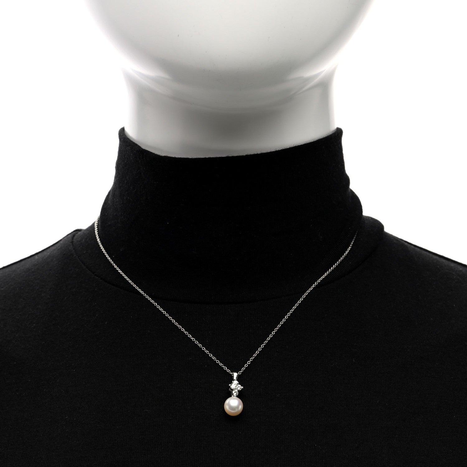 Tiffany Platinum Cultured Pearl Diamond Pendant Necklace 2 of 4