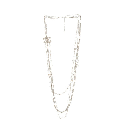 Chanel Crystal Bead CC Long Necklace Silver 3 of 6