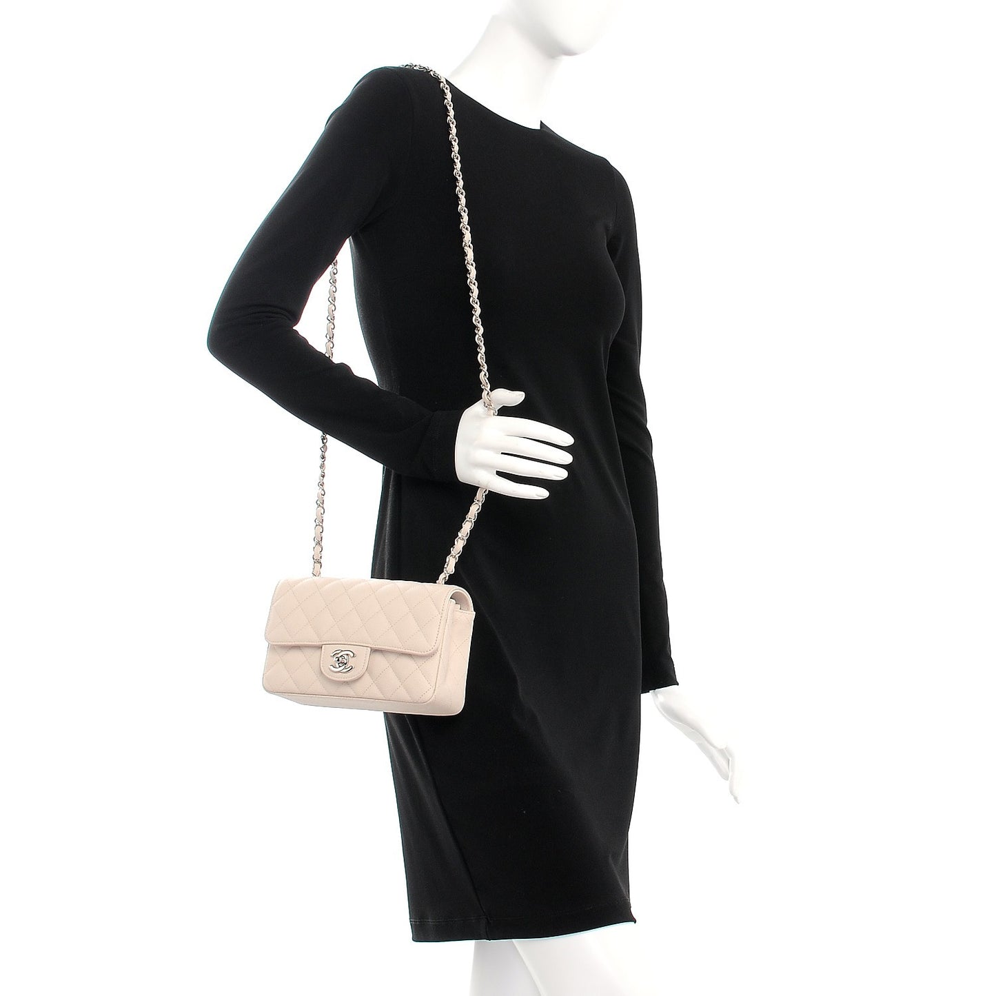 Caviar Quilted Mini Rectangular Flap Light Beige