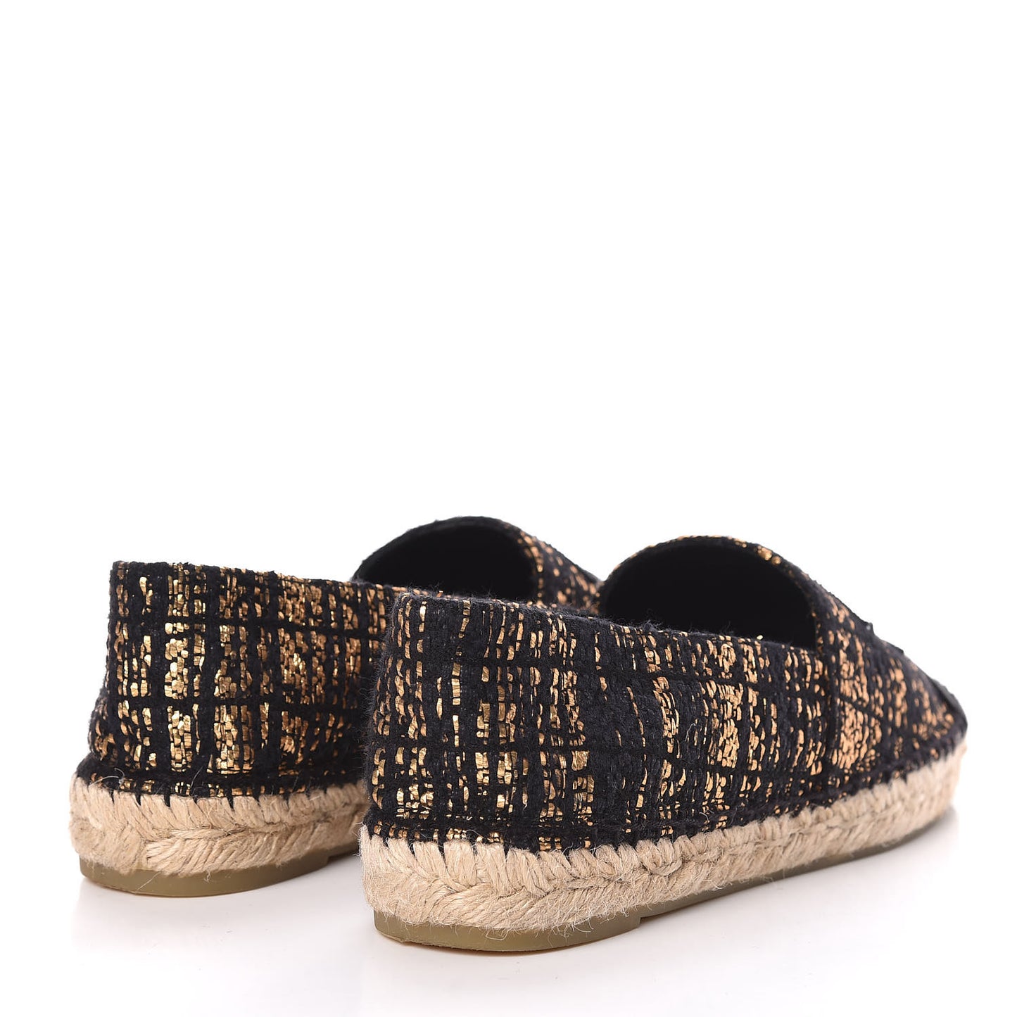 Metallic Tweed Grosgrain CC Espadrilles 39 Black Gold