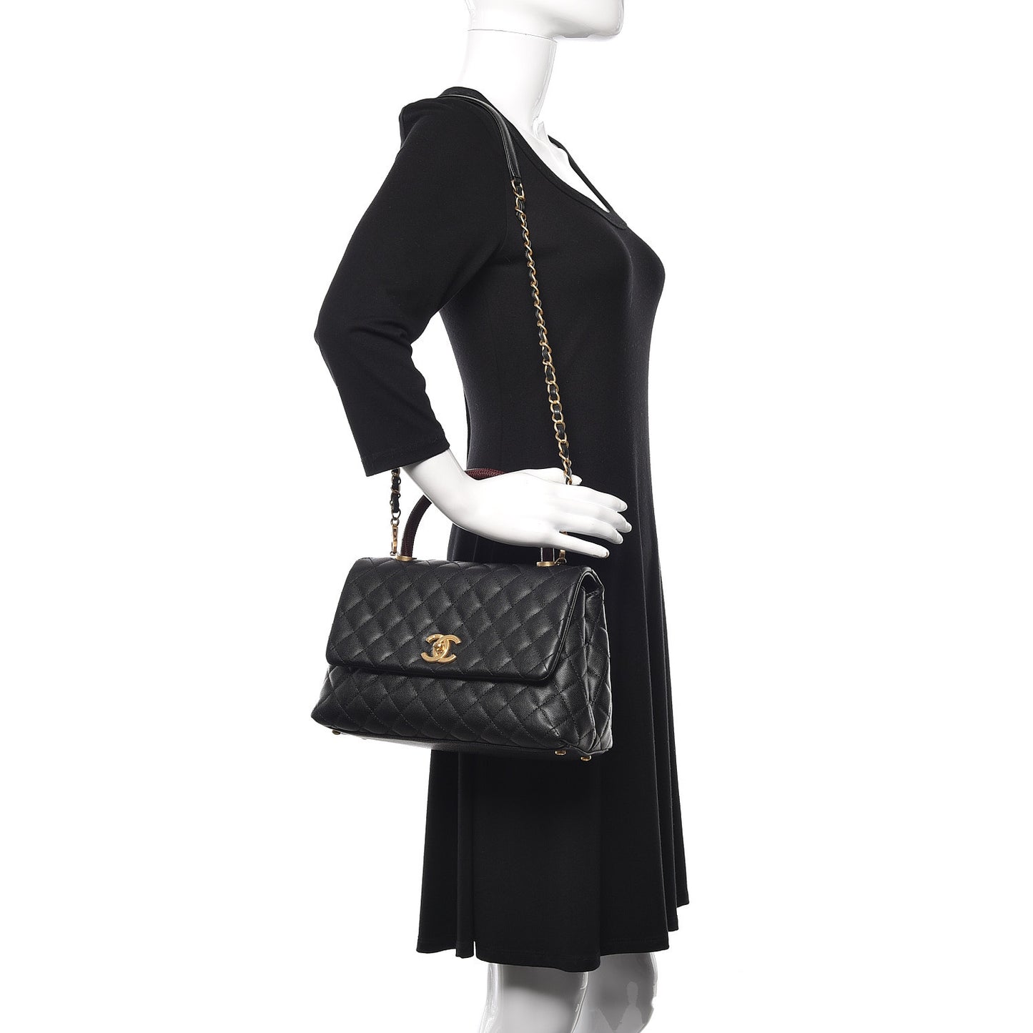 Caviar Lizard Quilted Small Coco Handle Flap Black