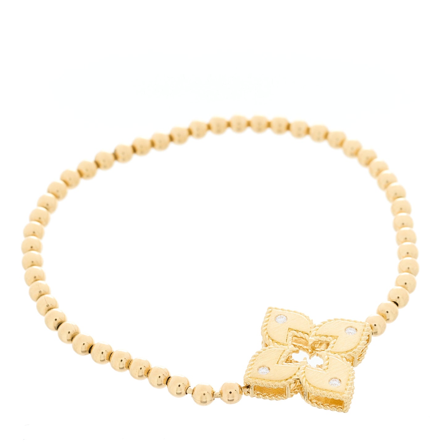 18K Yellow Gold Diamond Venetian Bead Stretch Bracelet