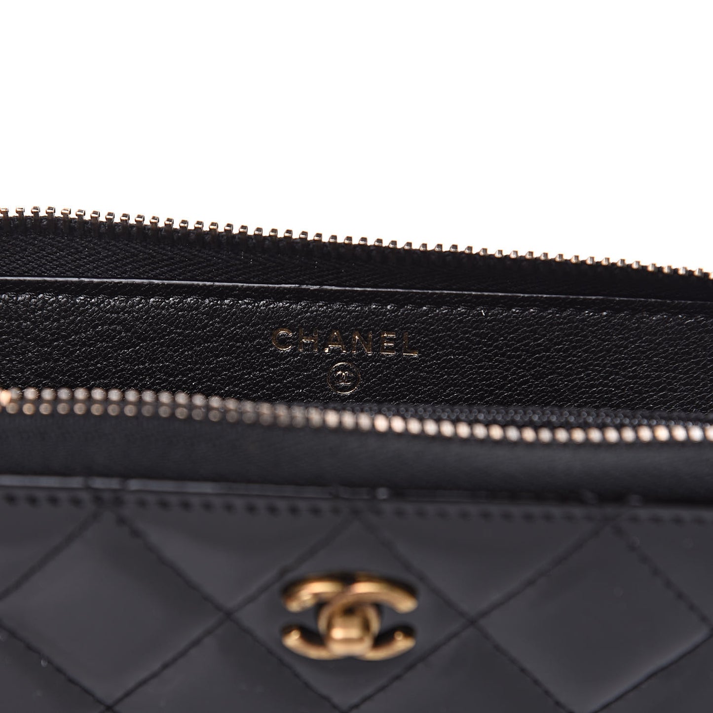 Patent Quilted Small Zip Around Wallet Black