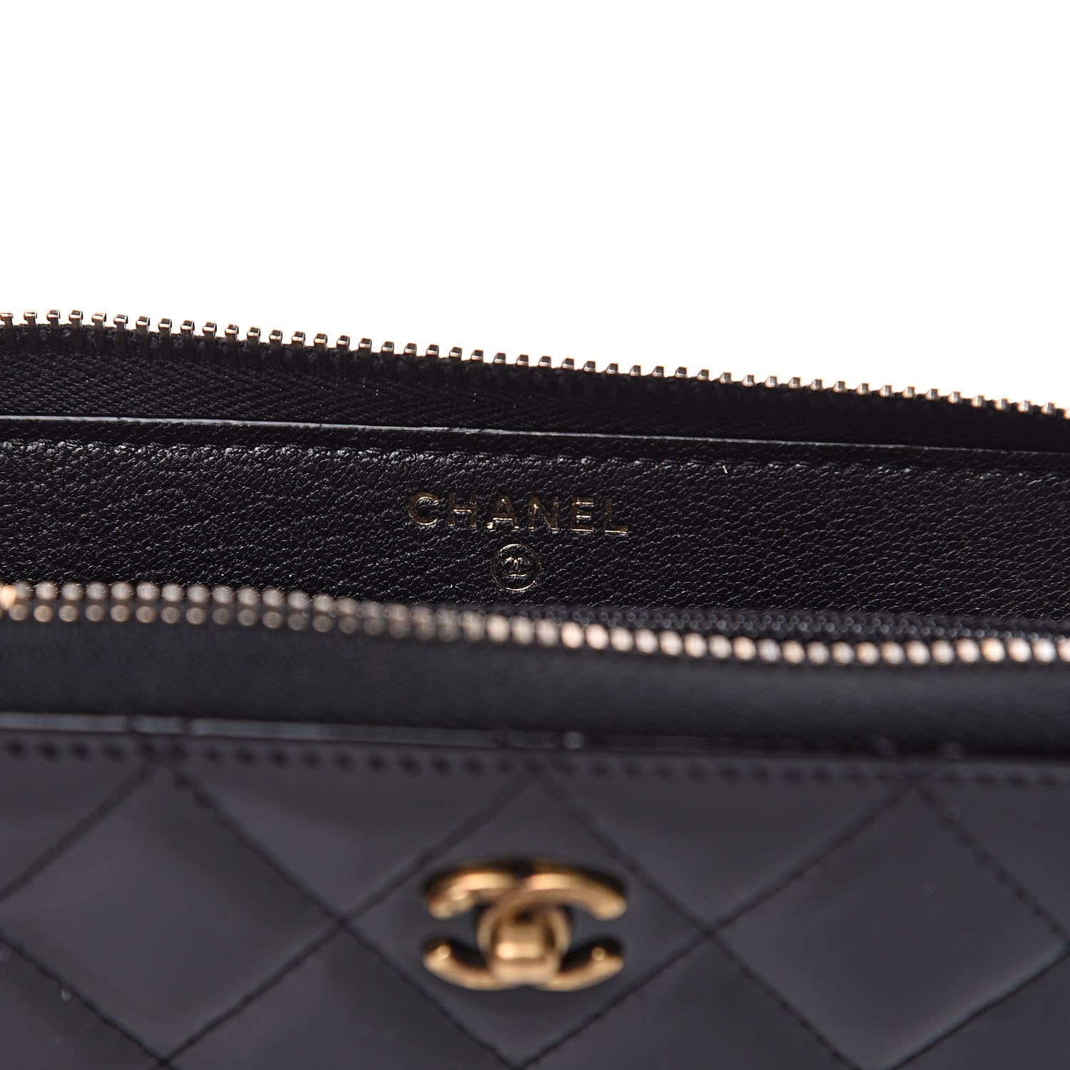 Chanel Patent Quilted Small Zip Around Wallet Black 6 of 8