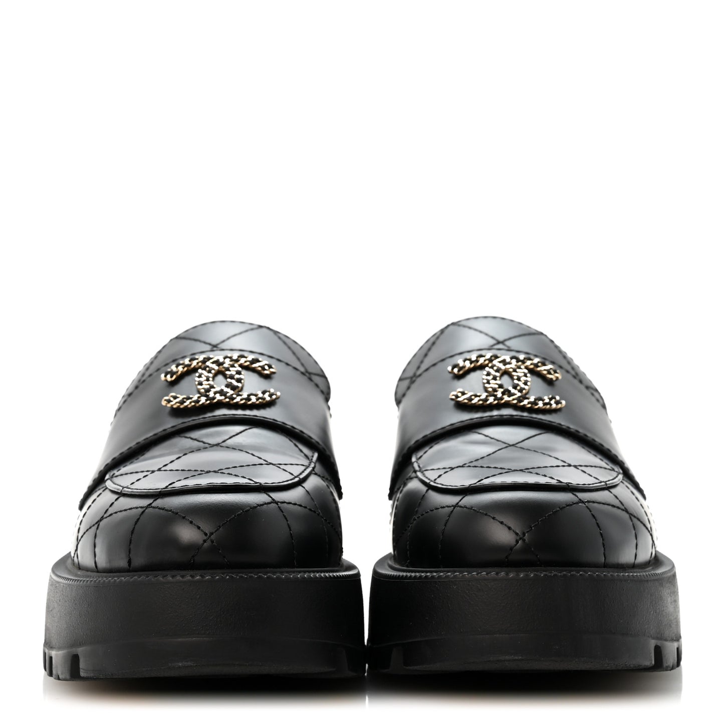 Calfskin Stitched CC Loafers 39 Black