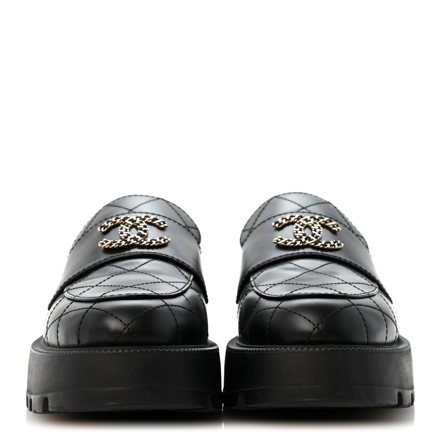 Chanel Calfskin Stitched CC Loafers 39 Black 3 of 10